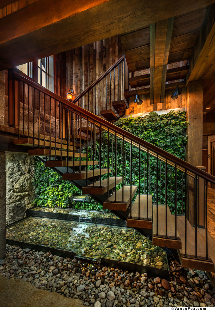 Inspiration for a rustic staircase remodel in Sacramento