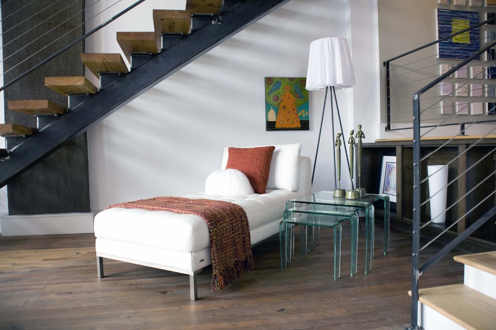 Trendy wooden open staircase photo in Birmingham