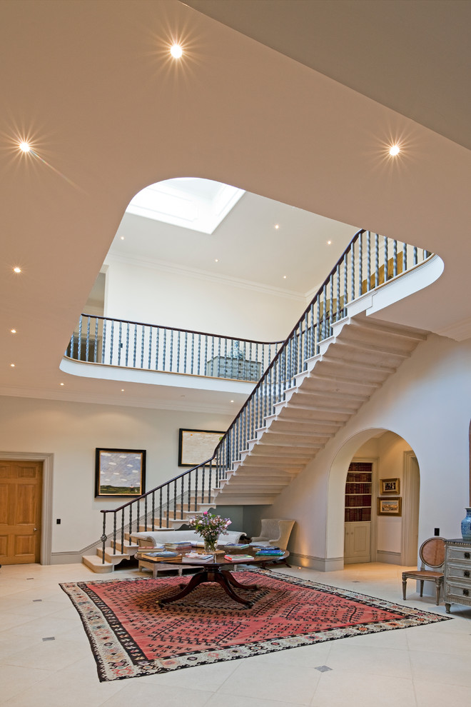 Design ideas for a mediterranean l-shaped staircase in Hampshire with feature lighting.