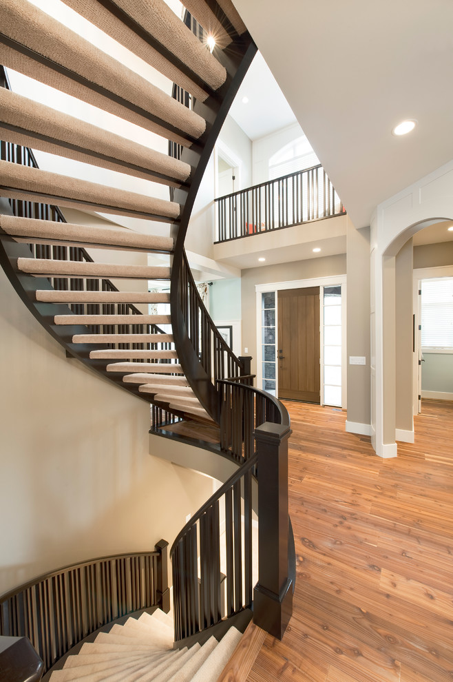 Inspiration for a transitional staircase remodel in Calgary