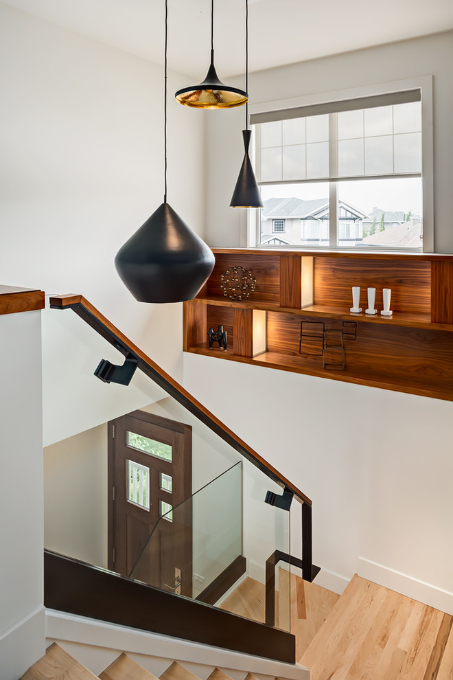 Inspiration for a contemporary staircase remodel in Calgary