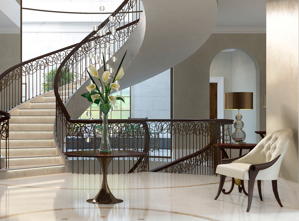 Example of a transitional curved staircase design in Wiltshire