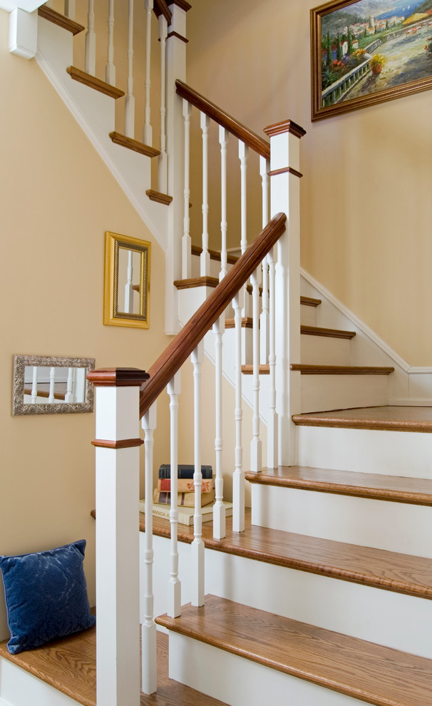 Inspiration for a timeless wooden staircase remodel in Philadelphia
