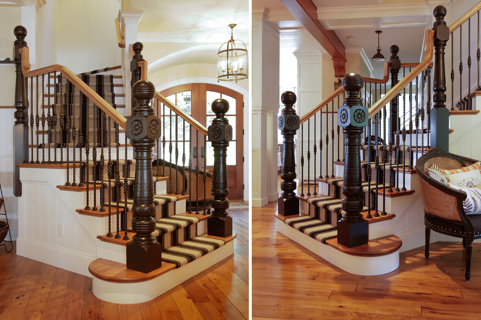 Inspiration for a large timeless wooden l-shaped wood railing staircase remodel in Other with painted risers