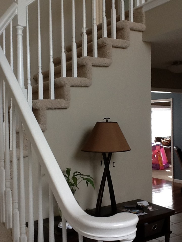 Example of a classic carpeted l-shaped staircase design in Detroit with carpeted risers