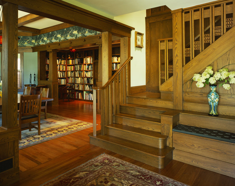 Staircase - craftsman wooden staircase idea in DC Metro with wooden risers