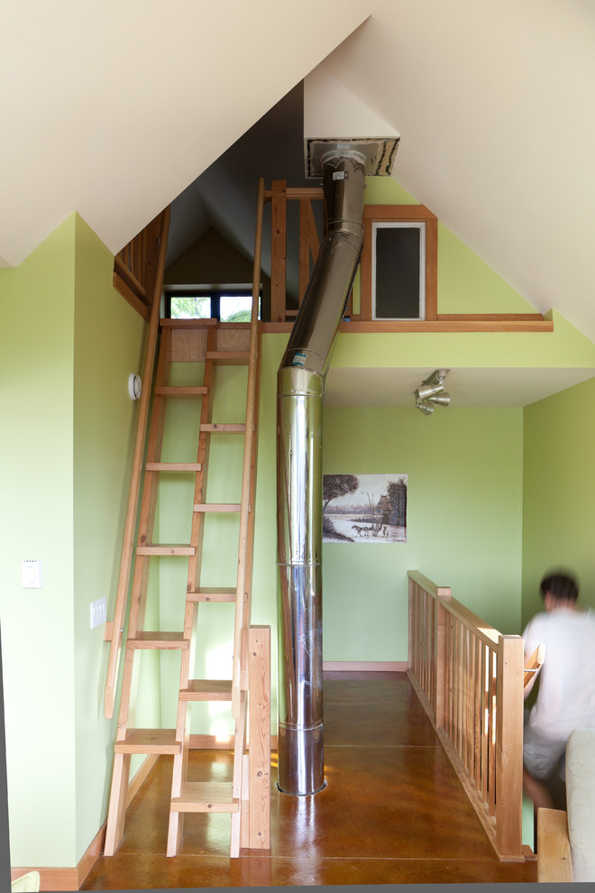 Foto di una scala contemporanea con pedata in legno e nessuna alzata