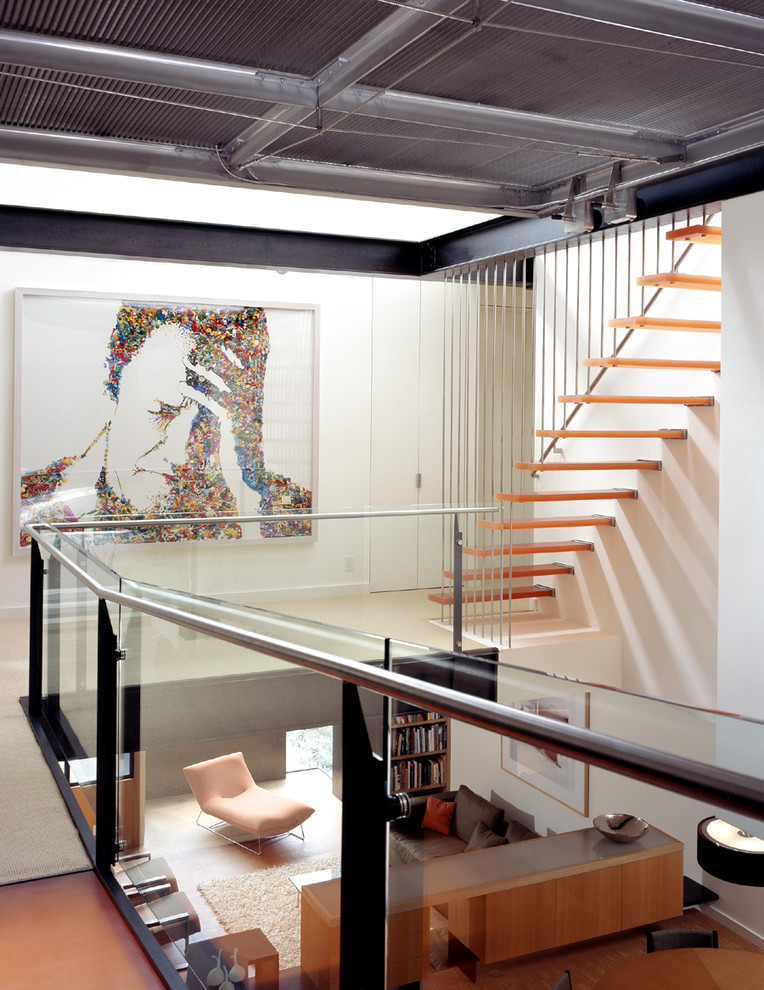 This is an example of a contemporary floating wire cable railing staircase in San Francisco.