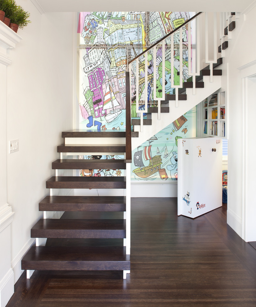 Inspiration for an eclectic wooden l-shaped open staircase remodel in San Francisco