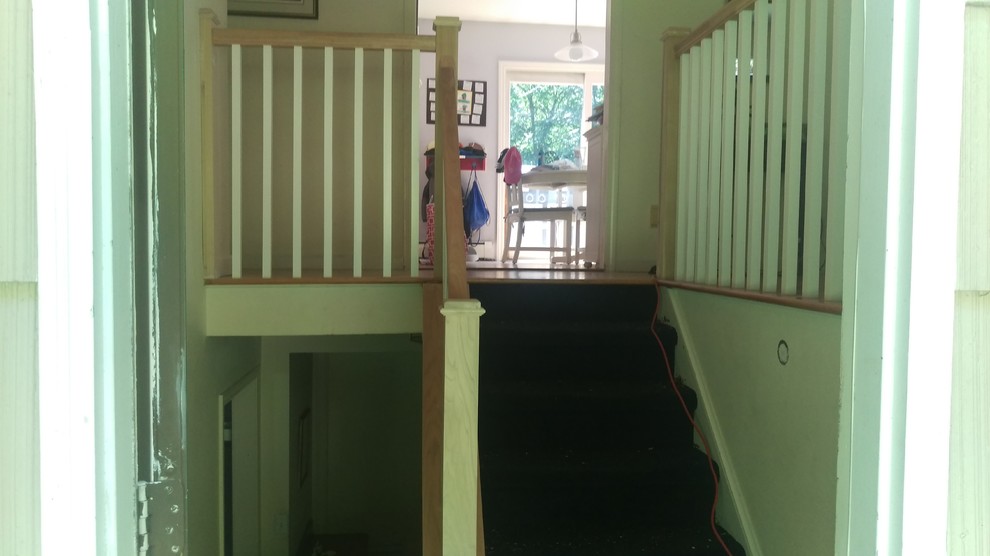 Idées déco pour un escalier classique en U de taille moyenne avec des marches en moquette et des contremarches en moquette.