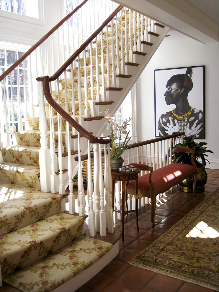 Elegant wooden l-shaped staircase photo in Philadelphia