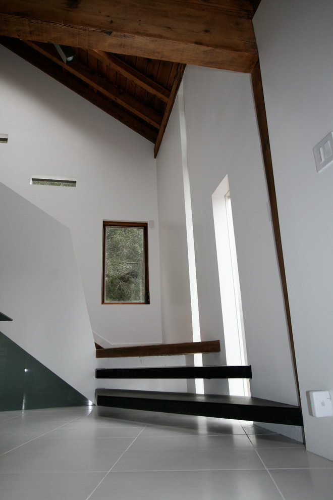 Inspiration pour un escalier sans contremarche flottant minimaliste de taille moyenne avec des marches en métal.