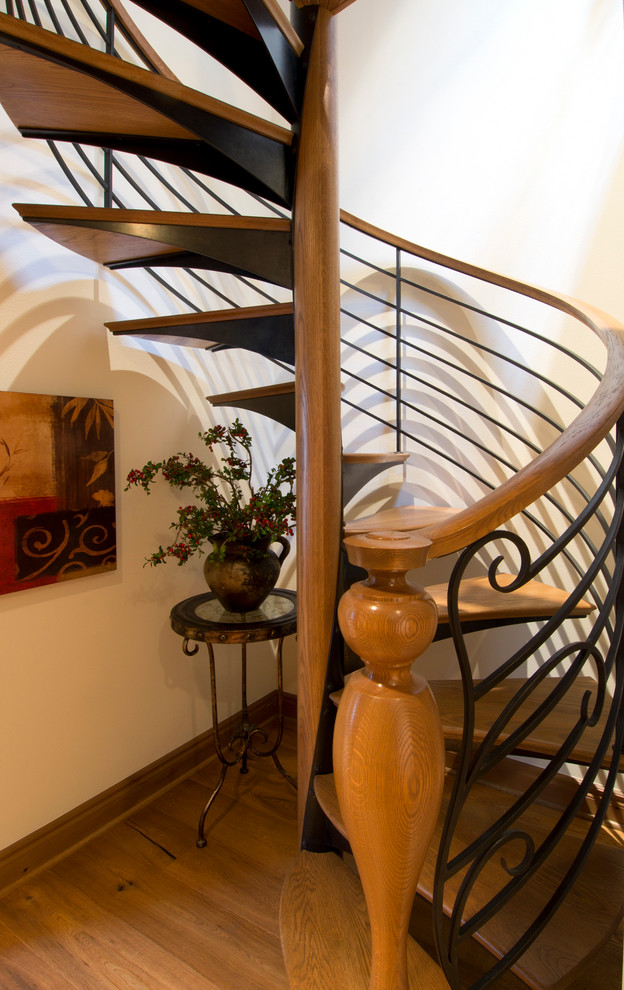 Whimsical White Oak Spiral Stair with Iron Balustrade - Eclectic ...