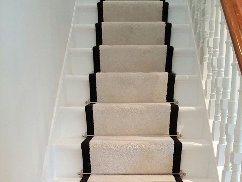 White Carpet With a Black Border to Stairs - Traditional ...