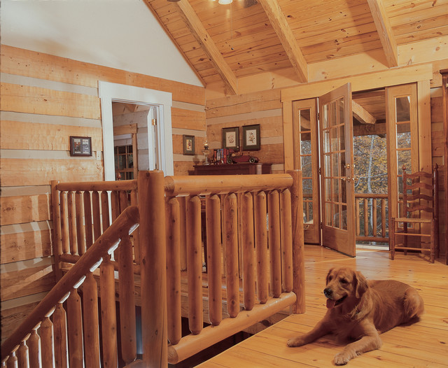 White Modified Prestwick Log Home Rustic Staircase Other by