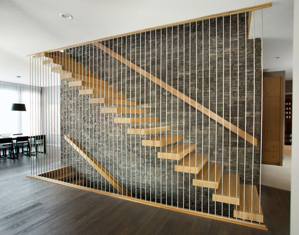 Open Rise Estn Oak Stairs Floating Landing Zx Series Stainless Steel Railing Contemporary Staircase Edmonton By Artistic Stairs Signature Series Barry Halyk Houzz