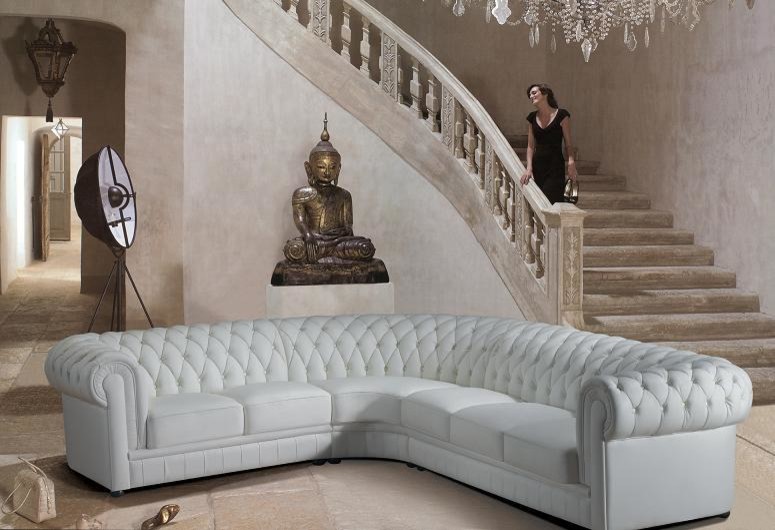 White Tufted Bonded Leather Sectional Sofas With A Roll Back Modern Staircase Los Angeles By Eurolux Furniture Houzz White Tufted Bonded Leather Sectional, White Leather Tufted Sectional Sofa