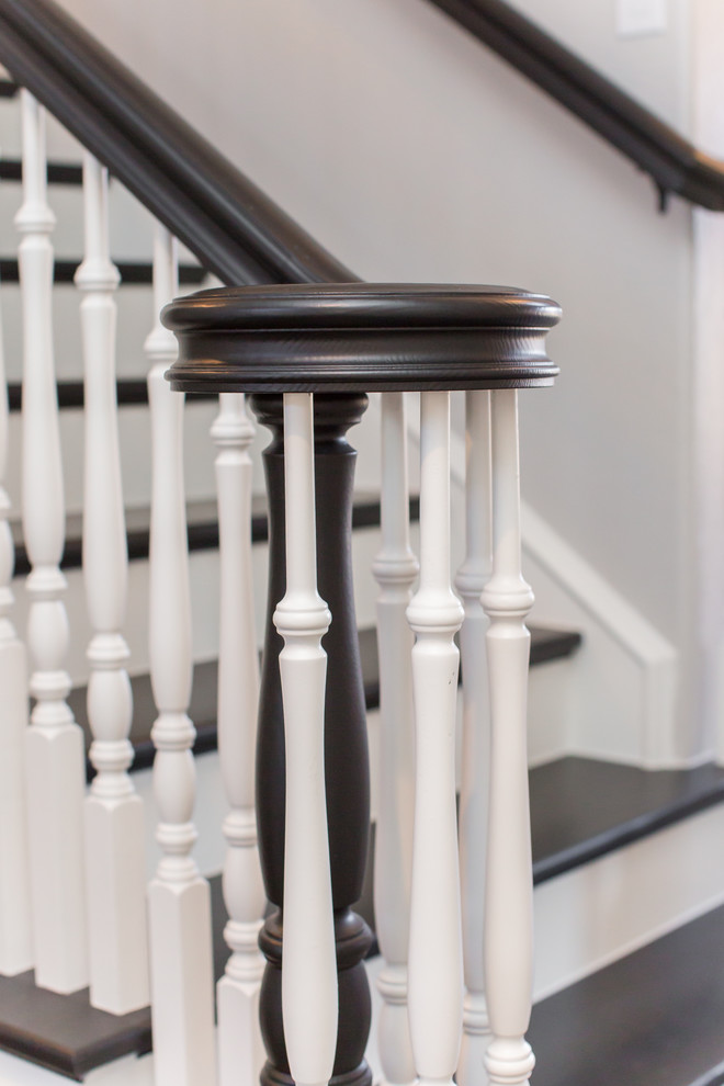 Staircase - mid-sized contemporary painted straight wood railing staircase idea in Dallas with painted risers