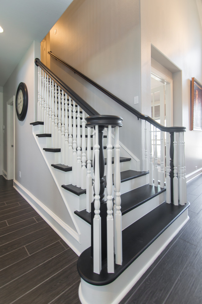 Whole House Contemporary Renovation Black Wood Tile Planks Contemporary Staircase Dallas
