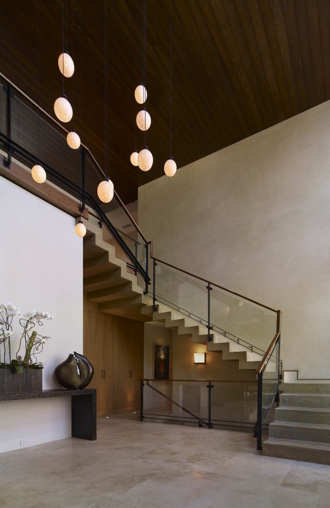 Пример оригинального дизайна: бетонная лестница в современном стиле с бетонными ступенями