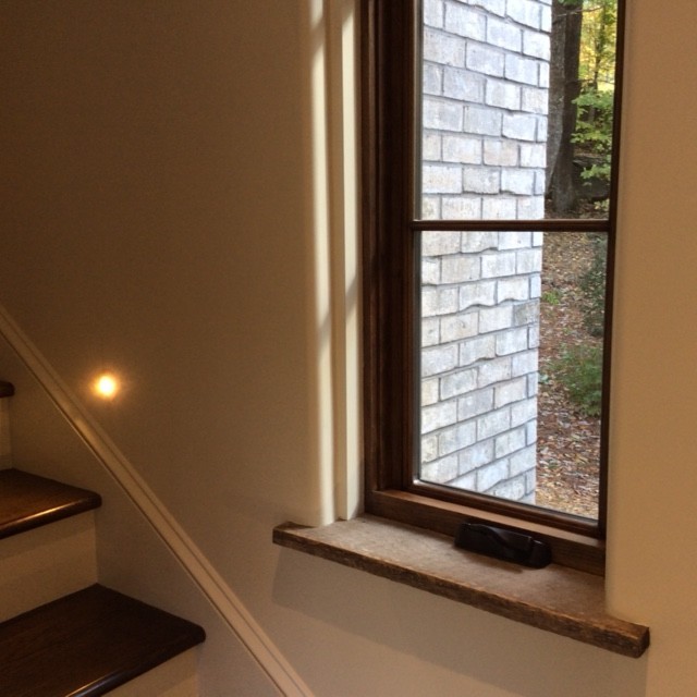 windows with reclaimed wood ledges Transitional Staircase Raleigh