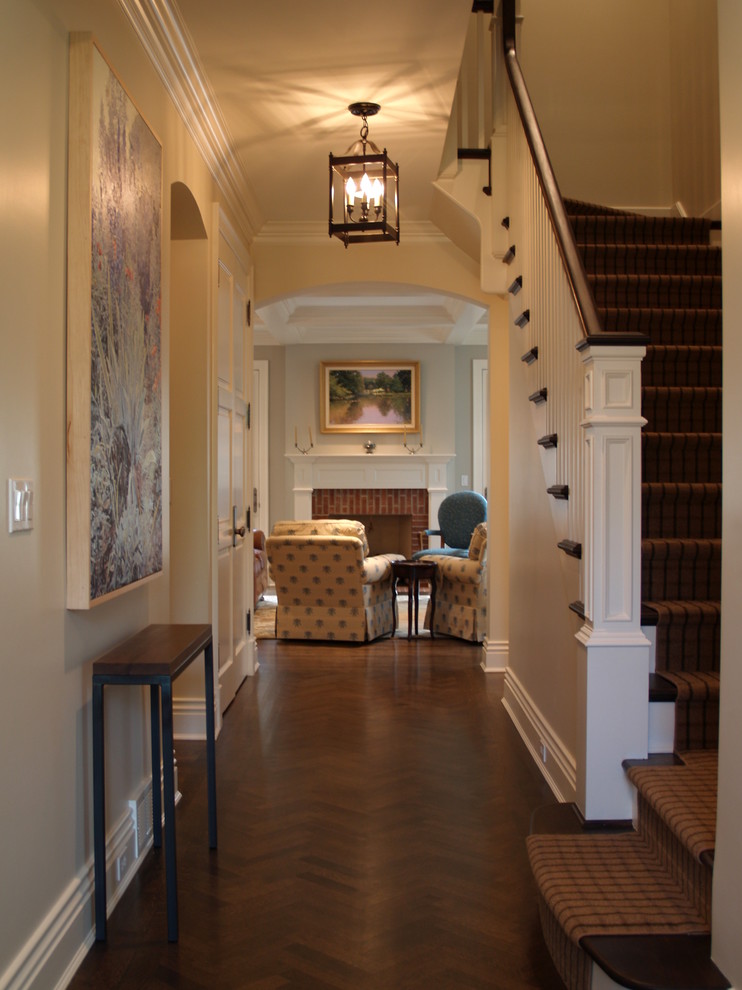 Staircase - traditional wooden l-shaped staircase idea in Chicago with painted risers
