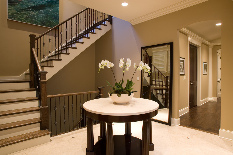Example of a classic wooden l-shaped staircase design in Chicago with painted risers