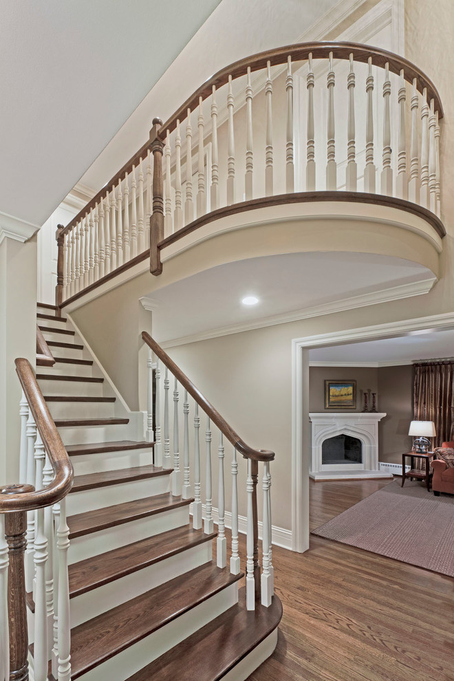 Inspiration for a timeless straight staircase remodel in Chicago
