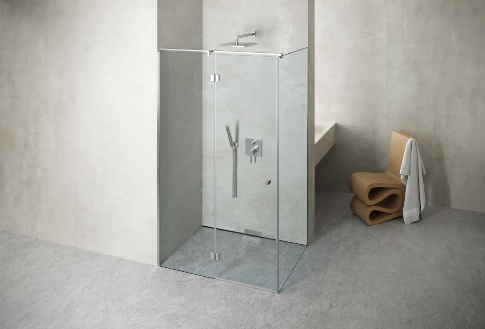 Esempio di un'ampia stanza da bagno minimalista con porta doccia a battente