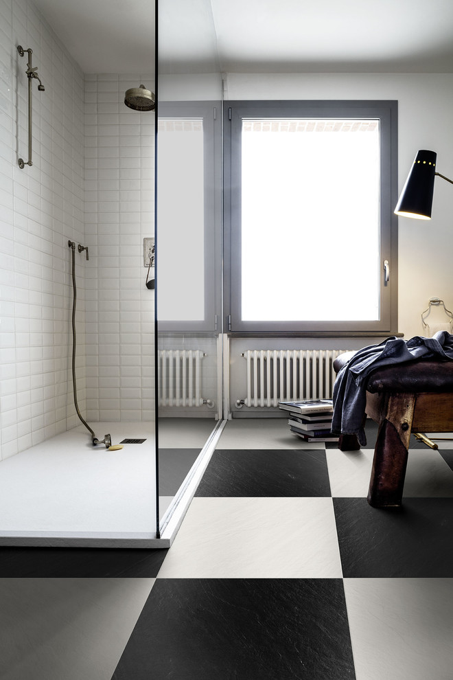 Esempio di una stanza da bagno minimal con pavimento in gres porcellanato