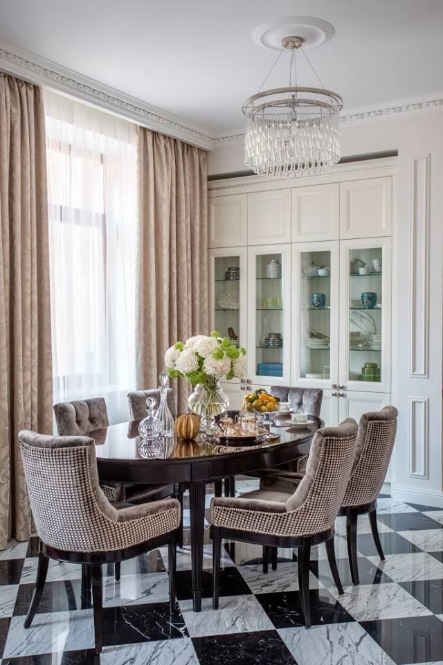 Inspiration for a medium sized classic open plan dining room in Moscow with beige walls and marble flooring.