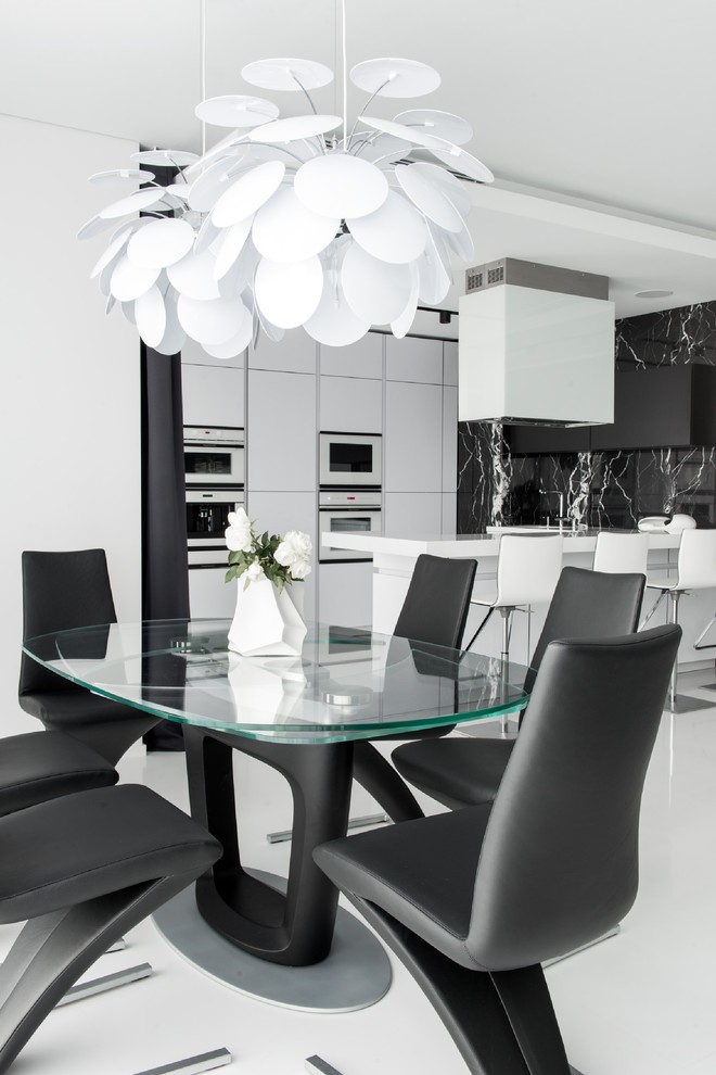 Inspiration for a contemporary dining room in Moscow with white walls.