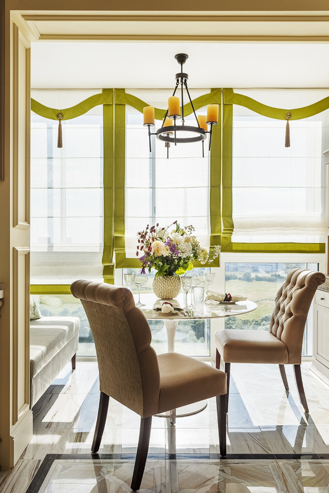 Inspiration for a classic dining room in Moscow with beige floors.