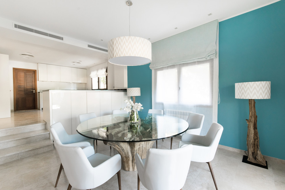 Design ideas for a large contemporary dining room in Moscow with marble flooring.