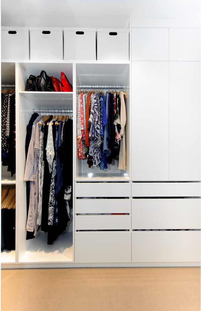 Imagen de armario vestidor unisex moderno pequeño con armarios con paneles lisos