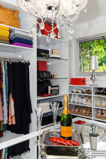 Walk in Wardrobe/Dressing Room Sydney . Glass shelves for hand bag display  - Contemporary - Closet - Sydney - by Clever Closet Company