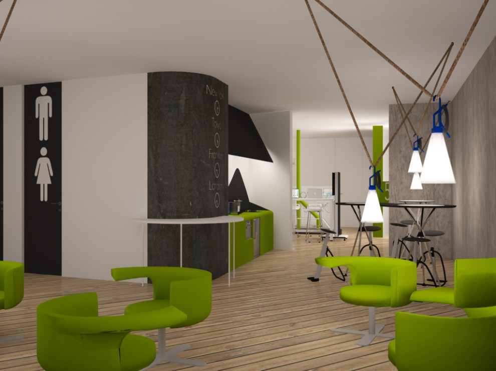 Réalisation d'un bureau atelier design de taille moyenne avec un mur blanc, un sol en bois brun, un bureau indépendant et un sol beige.
