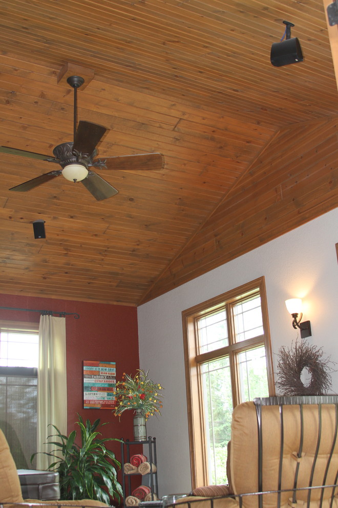 Exemple d'une véranda craftsman de taille moyenne avec un plafond standard.