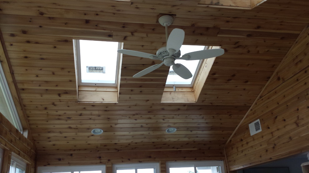 4 Skylights, Fan, Cedar all over Modern Sunroom Richmond by
