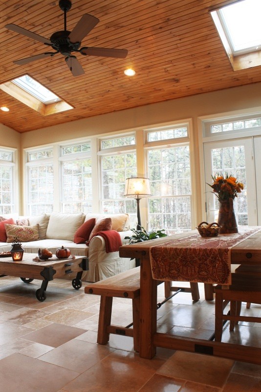Example of a mid-sized mountain style terra-cotta tile sunroom design in Philadelphia with a standard ceiling