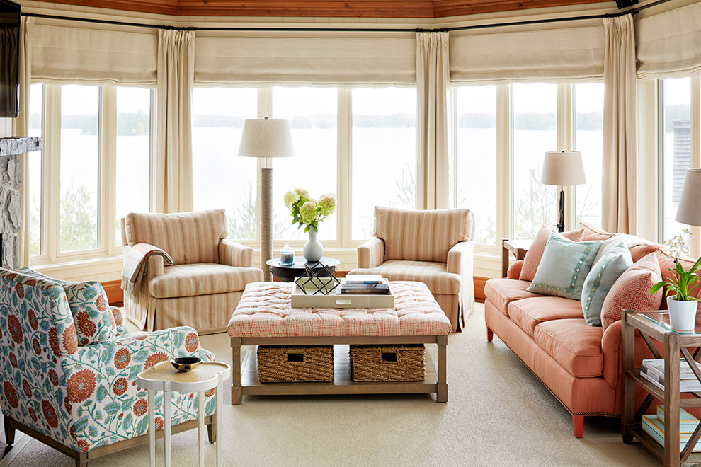Inspiration for a beach style conservatory in Toronto with carpet.