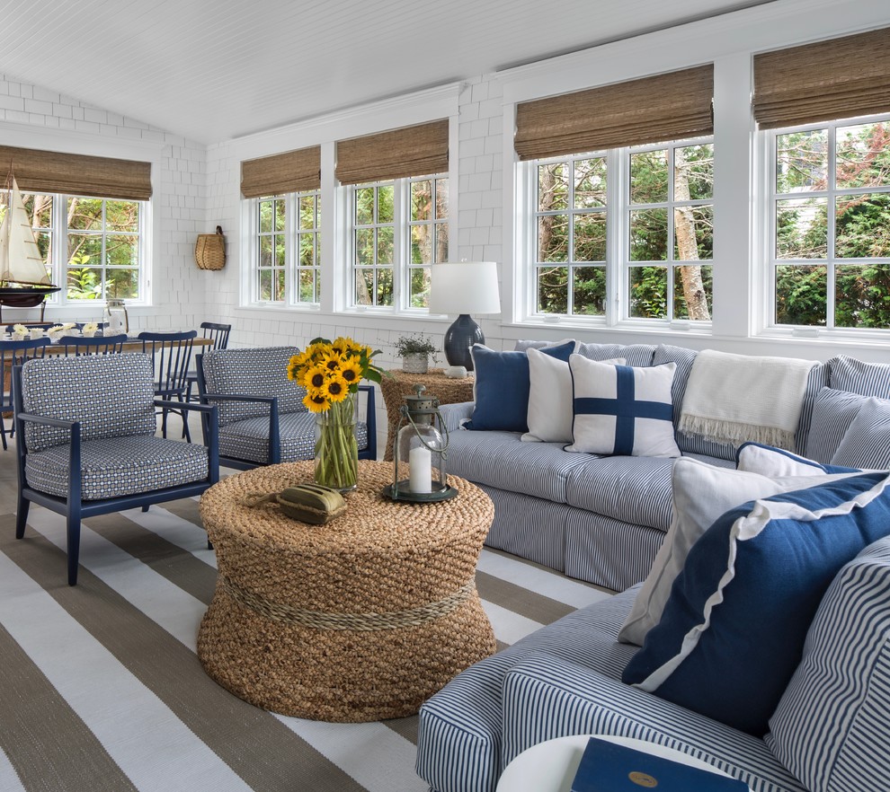 Inspiration for a coastal sunroom remodel in Other with no fireplace and a standard ceiling