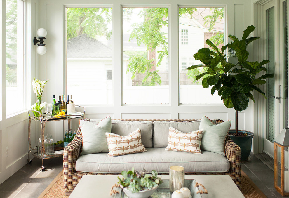 Example of a beach style sunroom design in Detroit with no fireplace