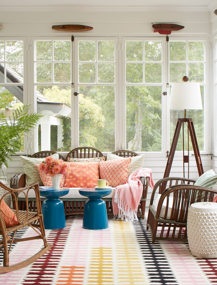Inspiration for a mid-sized coastal painted wood floor and gray floor sunroom remodel in Portland Maine