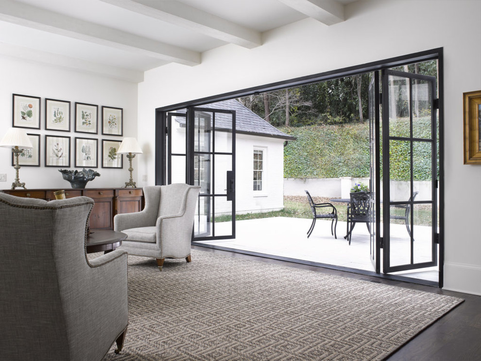 Black Steel Door with Folding Panels Modern Sunroom Atlanta by The French Steel Company