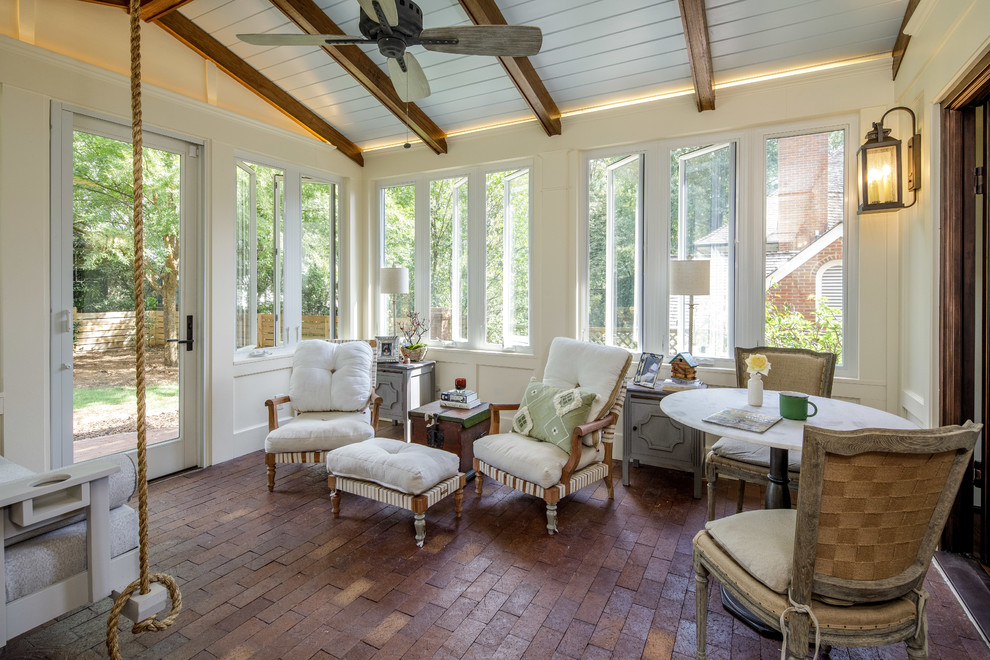 Inspiration for a traditional conservatory in Atlanta with brick flooring.