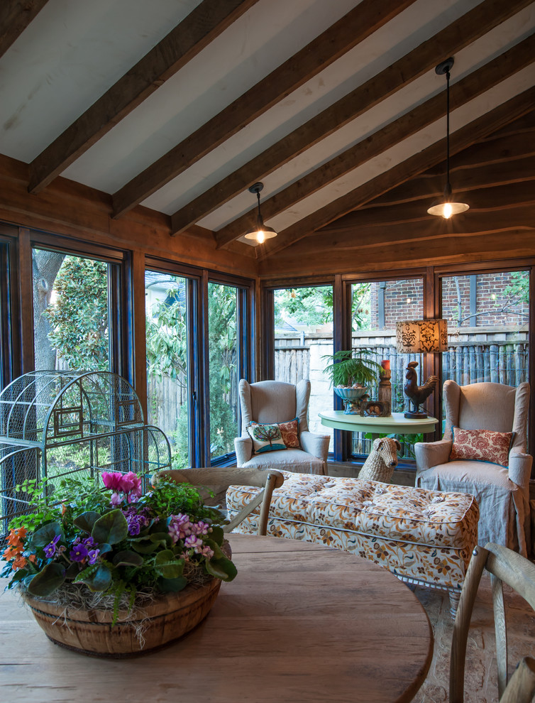 Shabby-chic style conservatory in Dallas with a standard ceiling.
