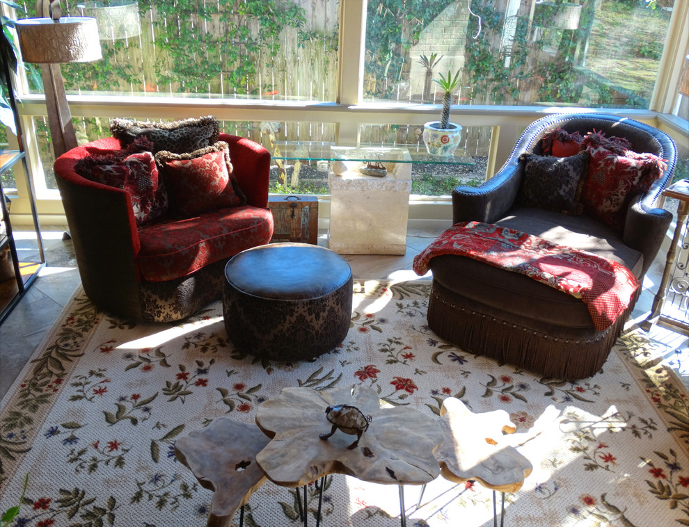 Großer Eklektischer Wintergarten mit Keramikboden und normaler Decke in Austin