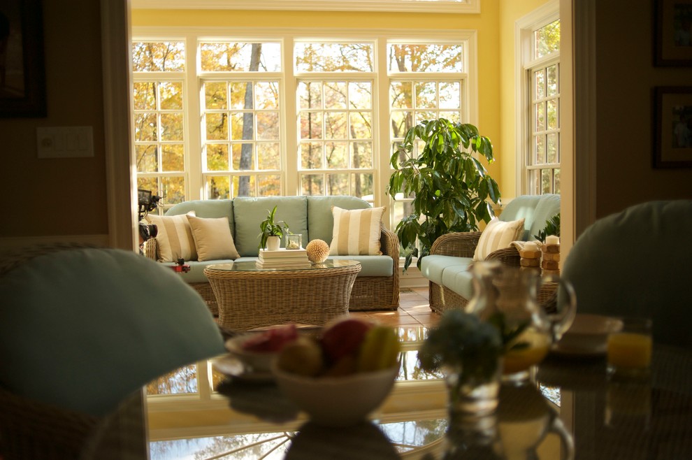 Charleston sofa and coffee table Contemporary Sunroom Richmond