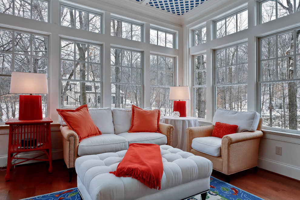 Inspiration for a timeless medium tone wood floor sunroom remodel in Columbus
